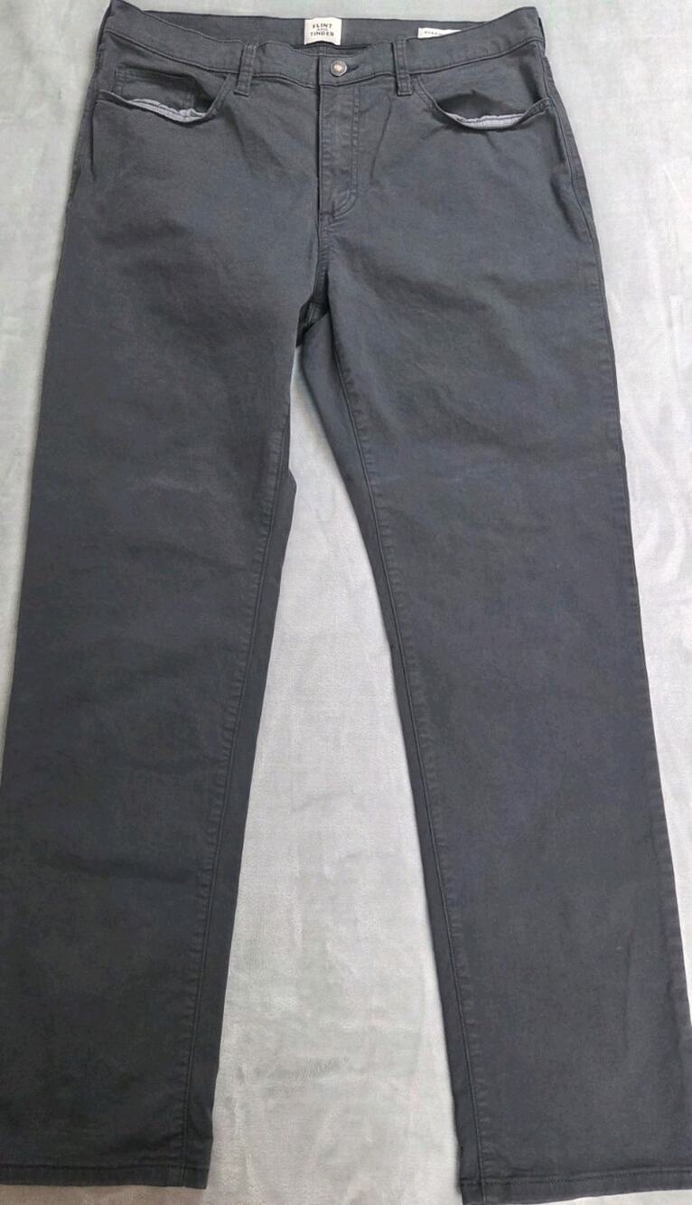 Flint and Tinder Mens Chino Pants Gray Cotton 34x32 straight fit casual dress